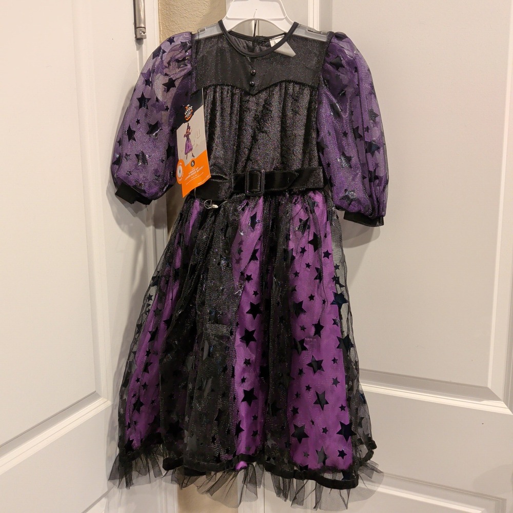 Hyde & EEK Kids Light-Up Starlight Witch Costume Dress Hat Set Small 6-7 Purple